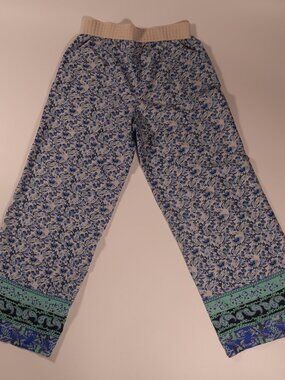 Ultra Flirt Blue Floral Wide-Leg Pants with Green Border